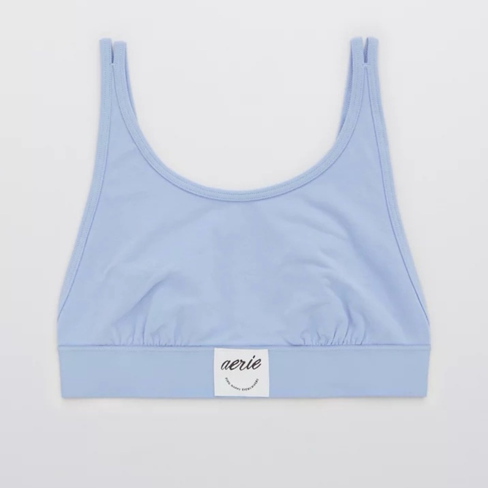 NWT Aerie High Neck Cotton Longline Bralette Womens Small Fresh Water Bl…